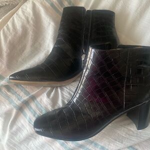 Marc Fisher faux alligator black booties